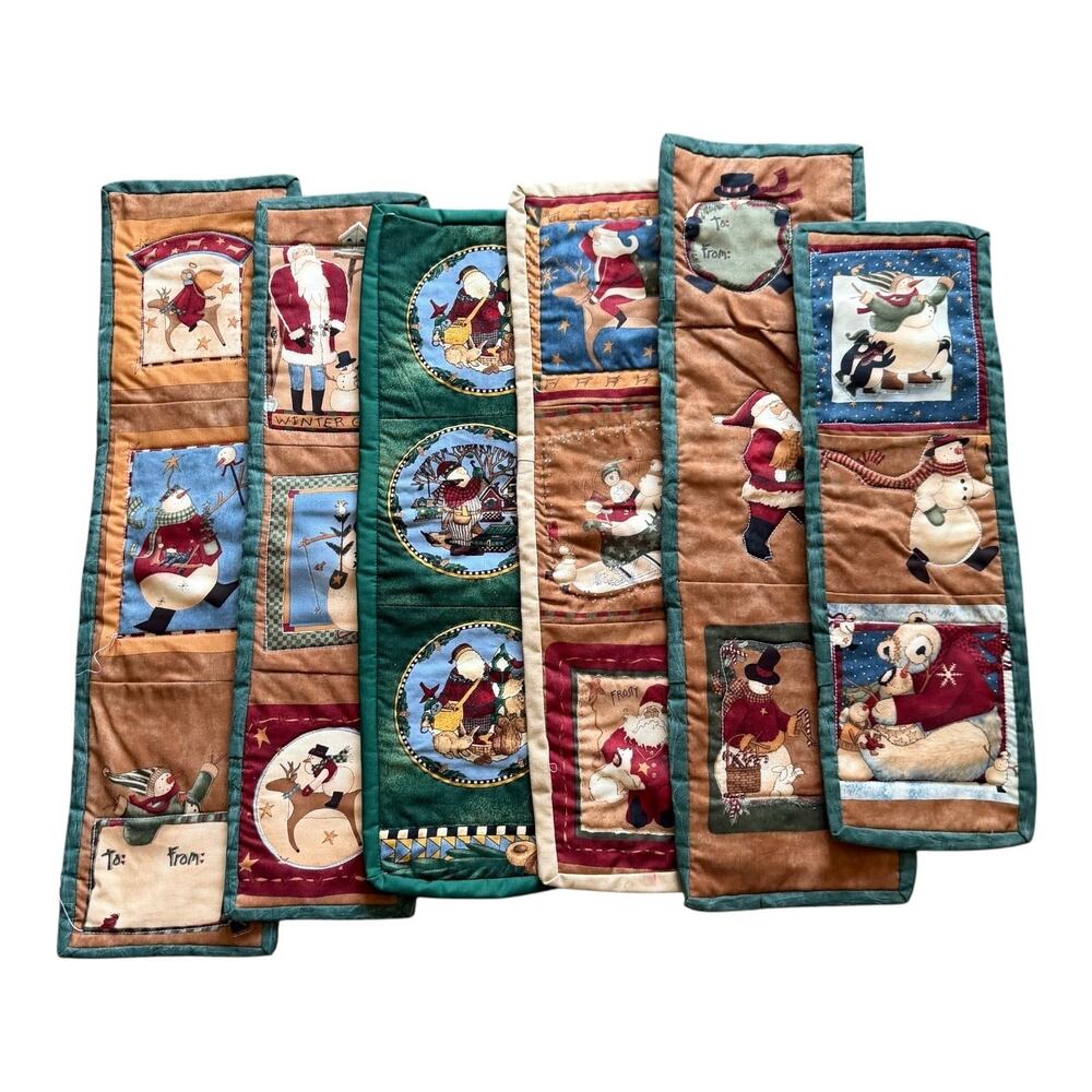 Handmade Christmas Quilted Wall Hangings Set Santa Snowman Holiday Decor Bundle